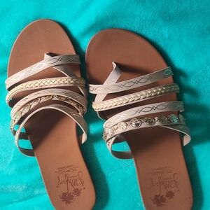 Jellypop Tan and Cream Strappy Flats